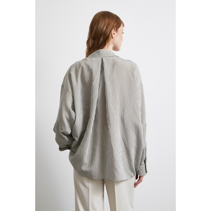 Yarasa Kol Çizgili Gömlek Haki