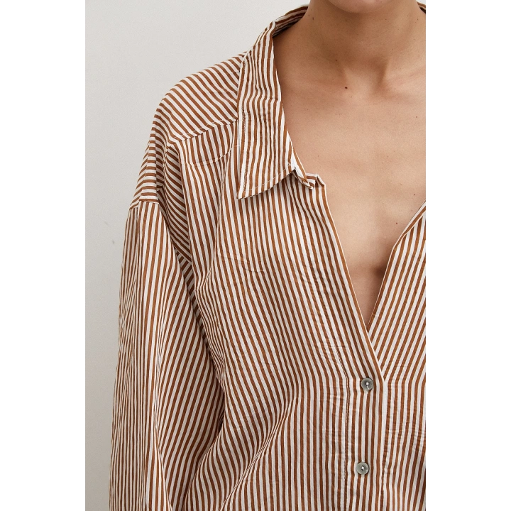 Yarasa Kol Çizgili Gömlek Kahve