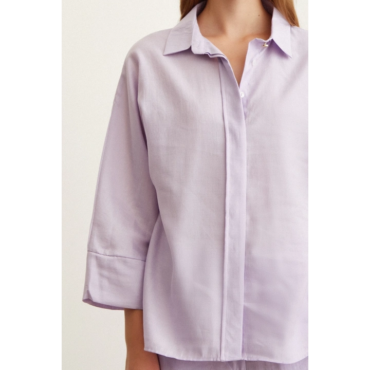 Yarasa Kol Keten Gömlek Lila