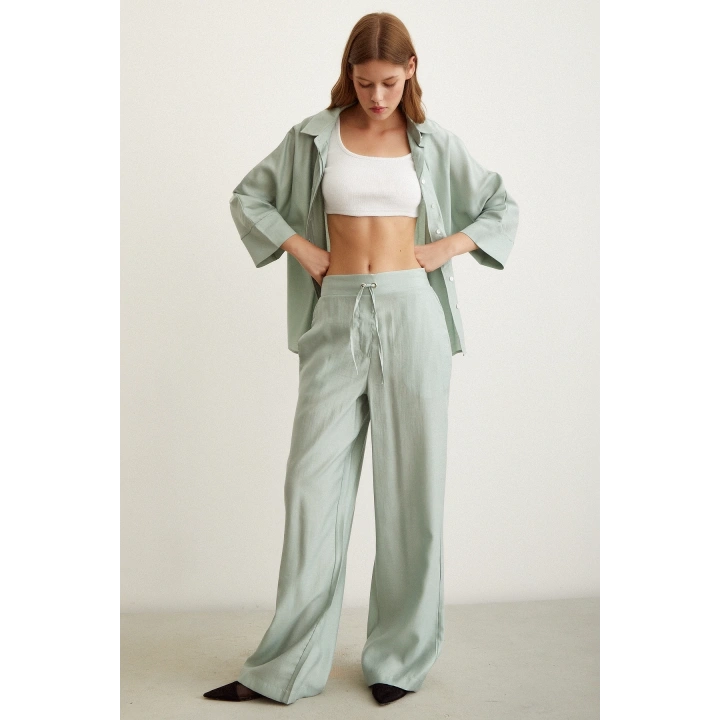 Yarasa Kol Keten Gömlek Mint