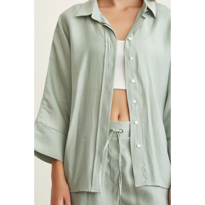 Yarasa Kol Keten Gömlek Mint