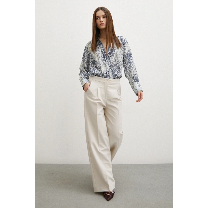 Yılan Desen Saten Gömlek Gri