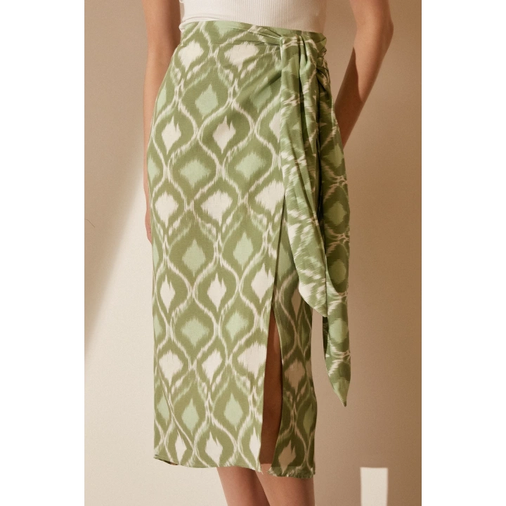 Yırtmaçlı Desen Etek Yeşil