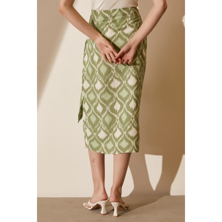 Yırtmaçlı Desen Etek Yeşil