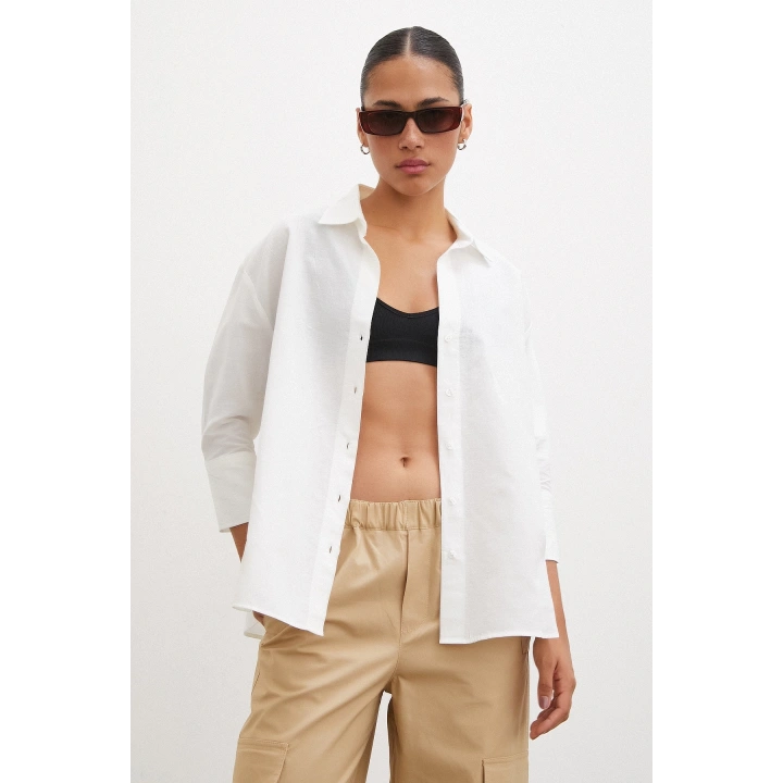 Yırtmaçlı Fakir Kol Gömlek Ekru