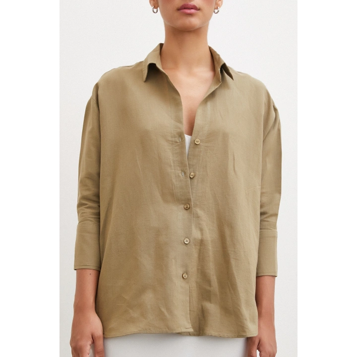 Yırtmaçlı Fakir Kol Gömlek Haki