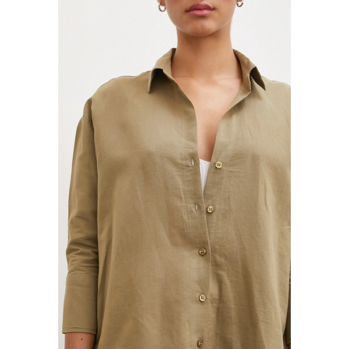 Yırtmaçlı Fakir Kol Gömlek Haki