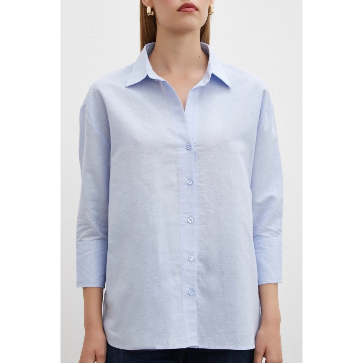 Yırtmaçlı Fakir Kol Gömlek Mavi