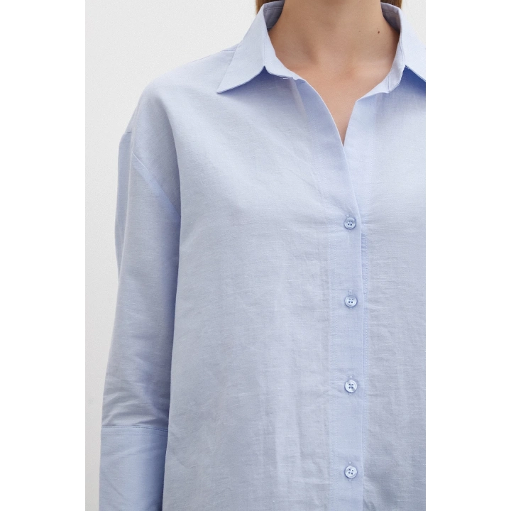 Yırtmaçlı Fakir Kol Gömlek Mavi