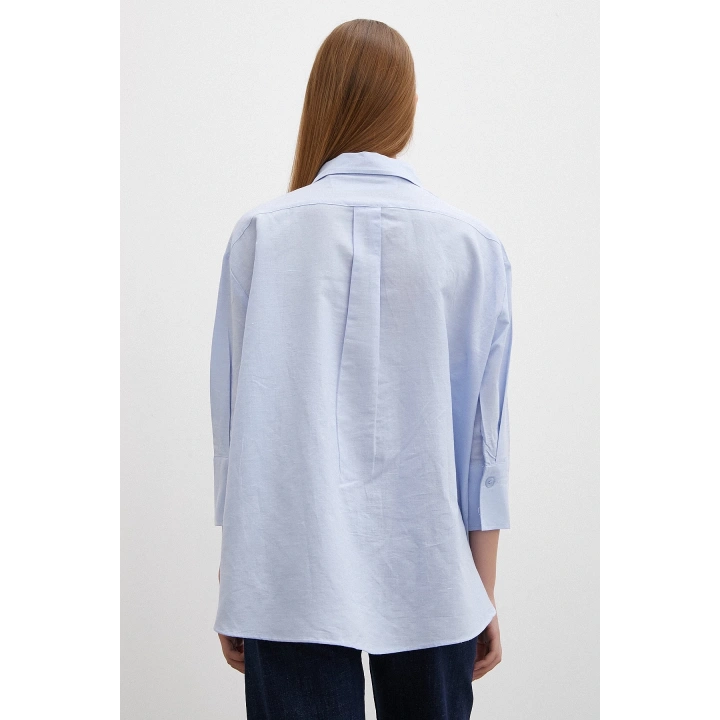 Yırtmaçlı Fakir Kol Gömlek Mavi