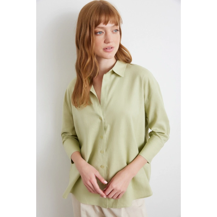 Yırtmaçlı Fakir Kol Gömlek Mint