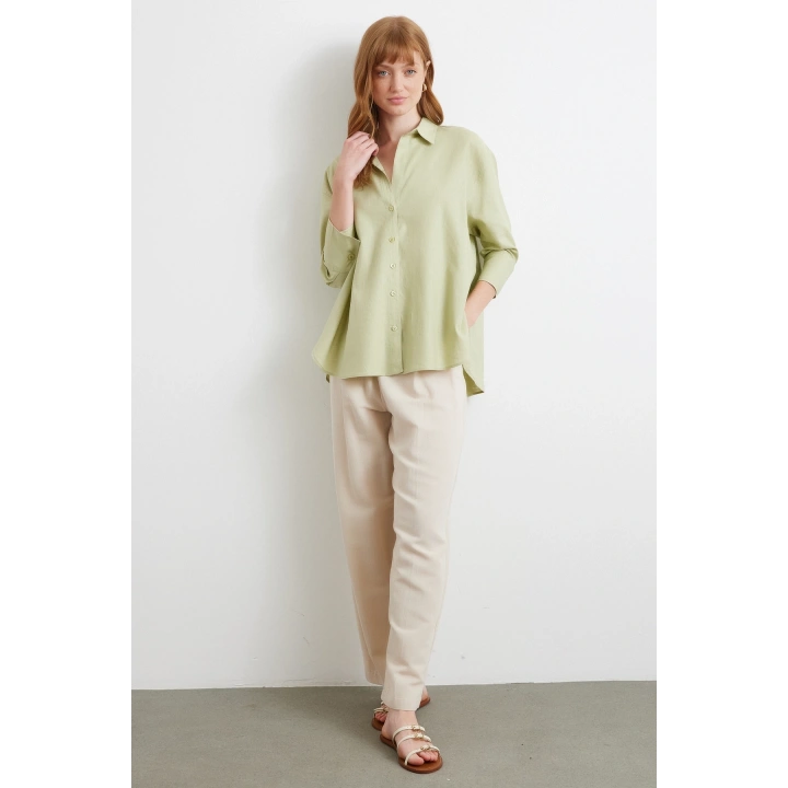 Yırtmaçlı Fakir Kol Gömlek Mint