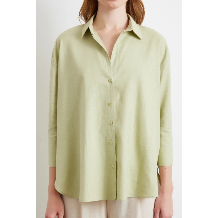 Yırtmaçlı Fakir Kol Gömlek Mint