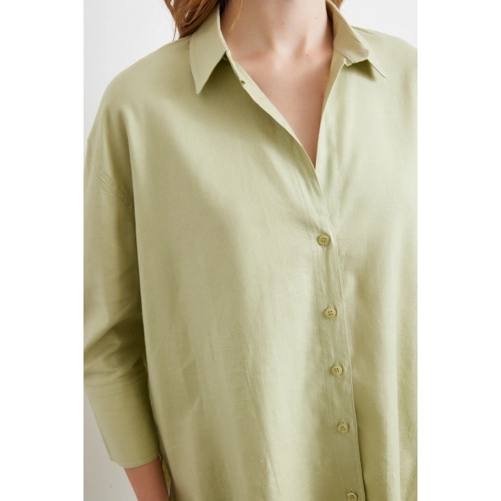 Yırtmaçlı Fakir Kol Gömlek Mint