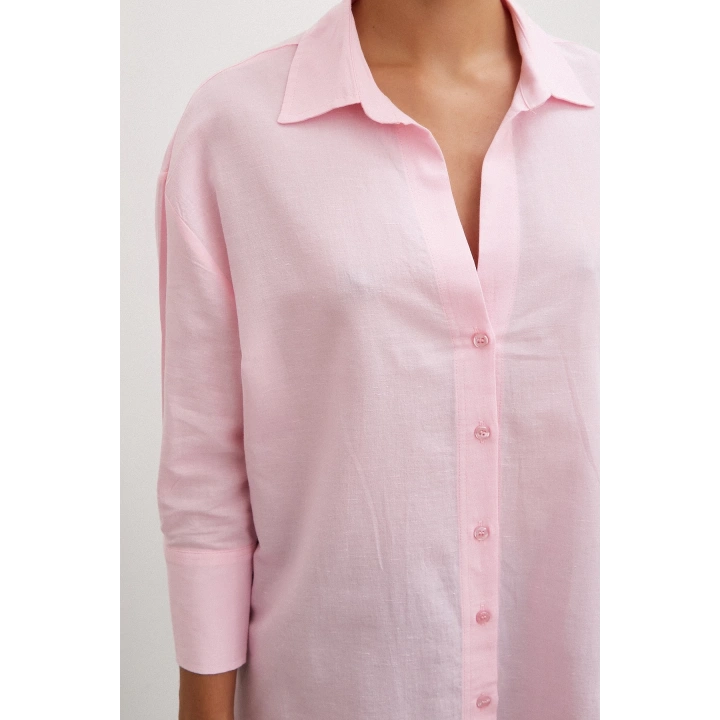 Yırtmaçlı Fakir Kol Gömlek Pembe