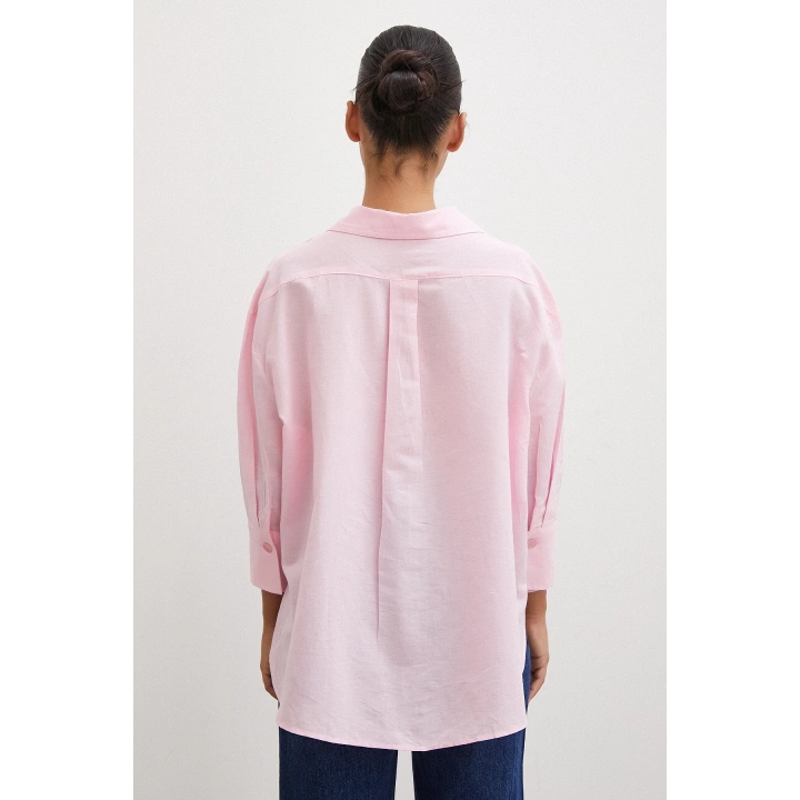 Yırtmaçlı Fakir Kol Gömlek Pembe