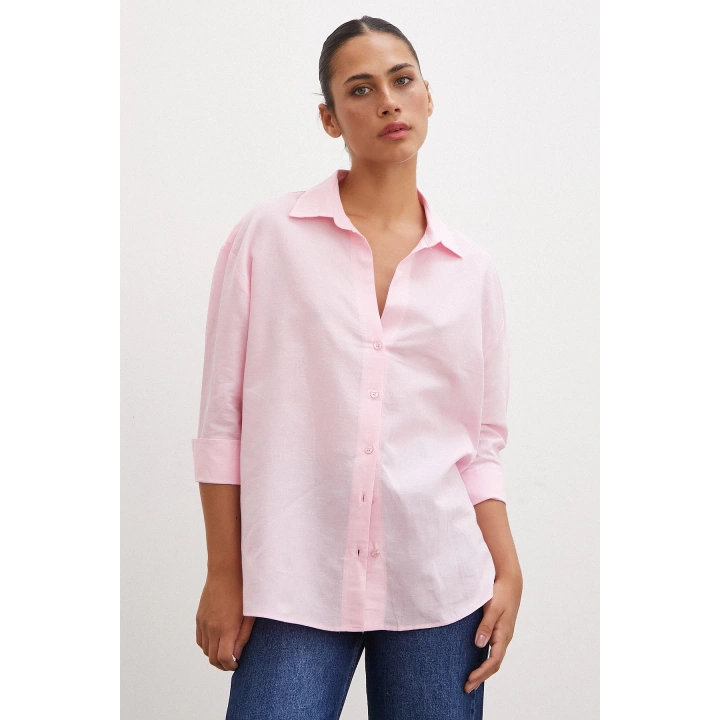 Yırtmaçlı Fakir Kol Gömlek Pembe