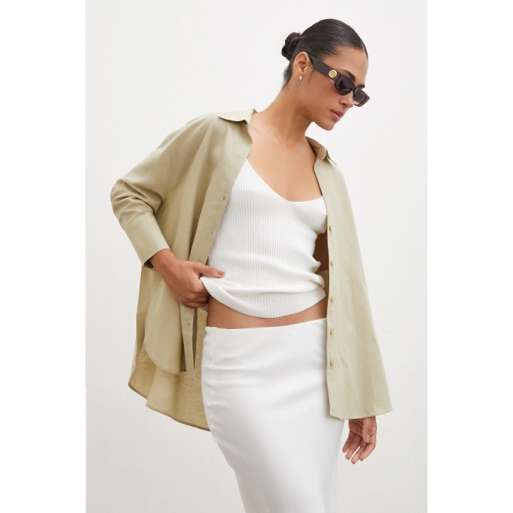 Yırtmaçlı Fakir Kol Gömlek Yeşil