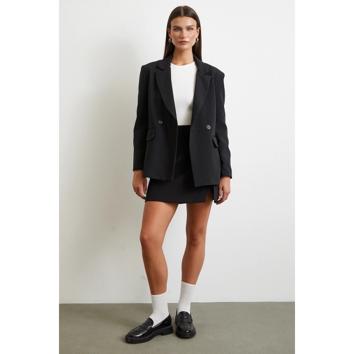 Yırtmaçlı Şort Etek Siyah