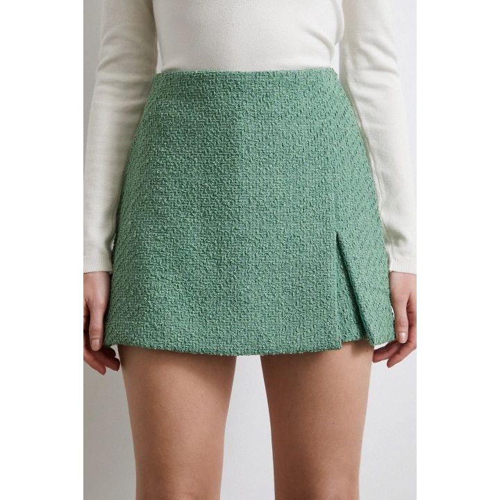 Yırtmaçlı Şort Etek Yeşil