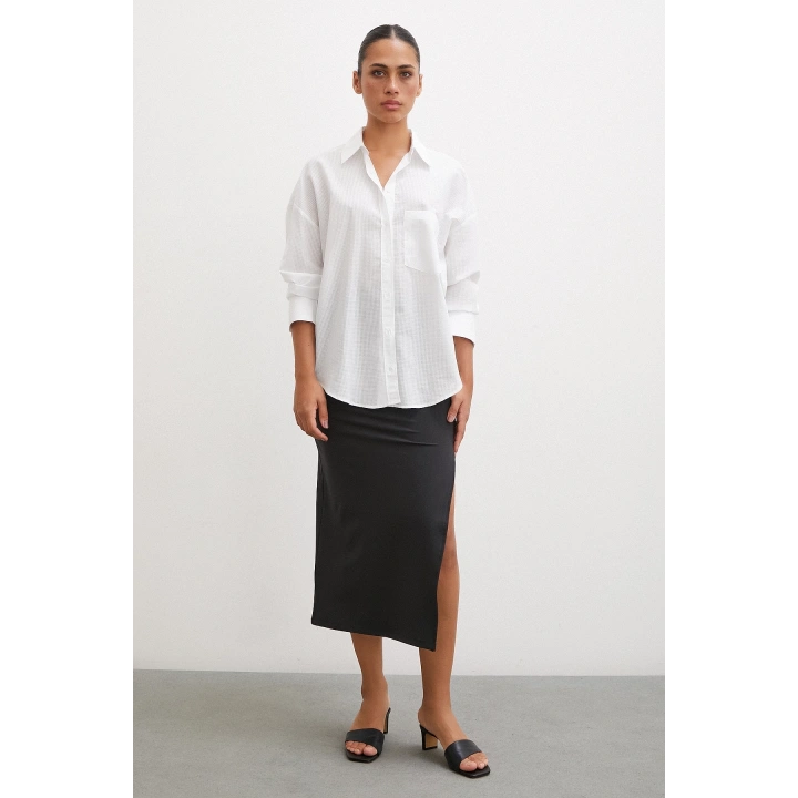 Yırtmaçlı Uzun Etek Siyah