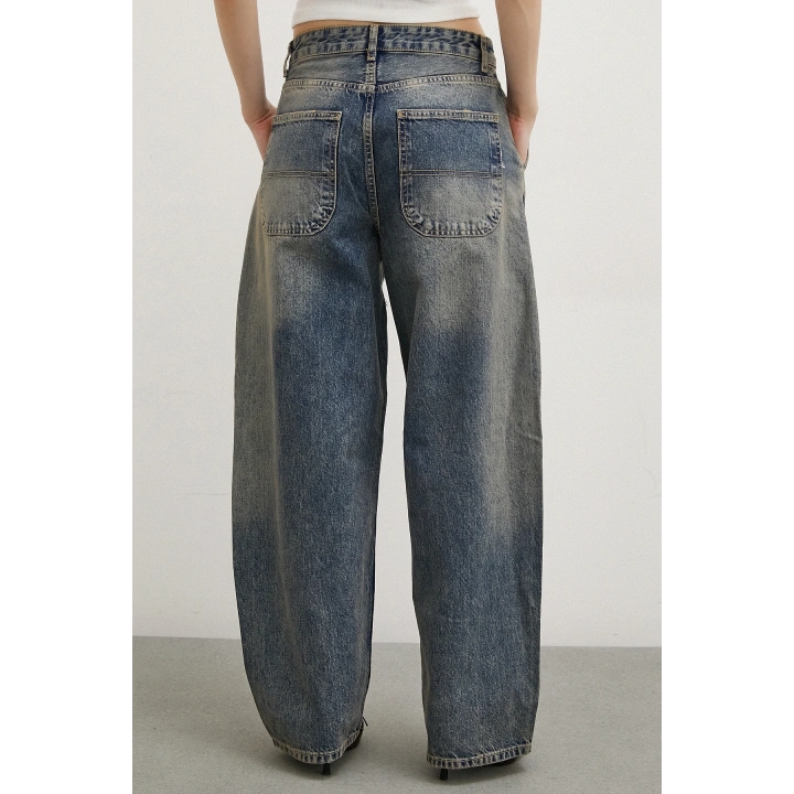 Yüksek Bel Baggy Jean Lacivert