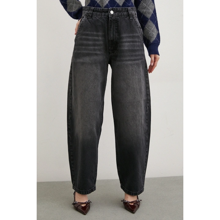 Yüksek Bel Baggy Jean Siyah