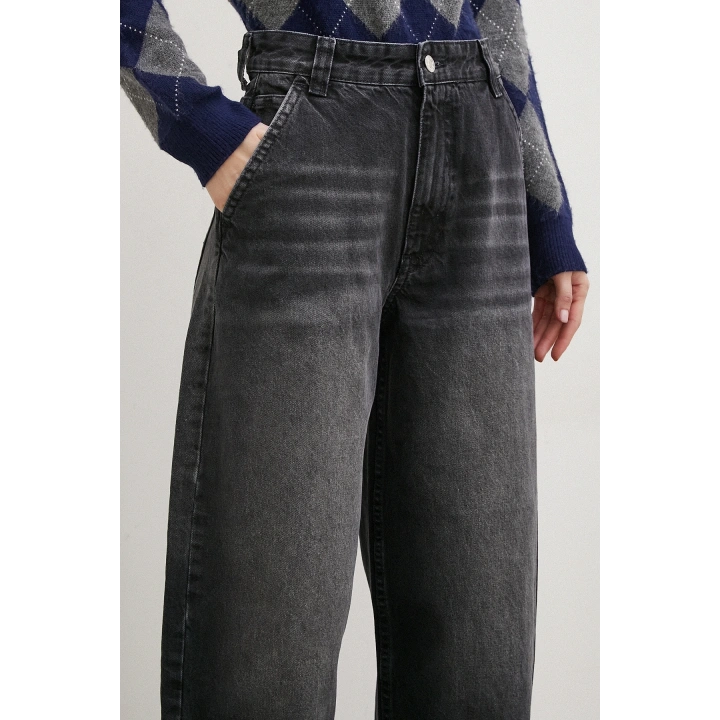 Yüksek Bel Baggy Jean Siyah