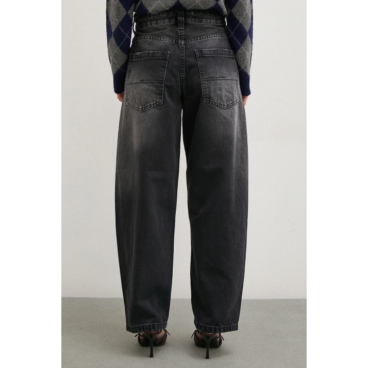 Yüksek Bel Baggy Jean Siyah