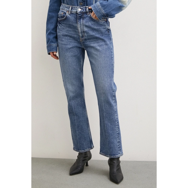 Yüksek Bel Boru Paça Jean Mavi