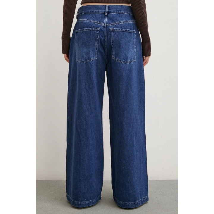 Yüksek Bel Geniş Paça Jean Mavi