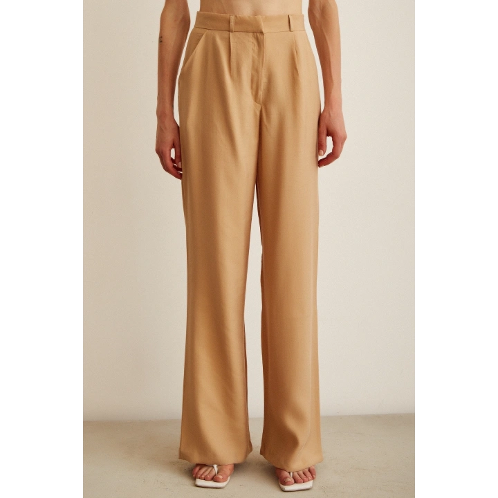 Yüksek Bel Geniş Paça Pantolon Camel