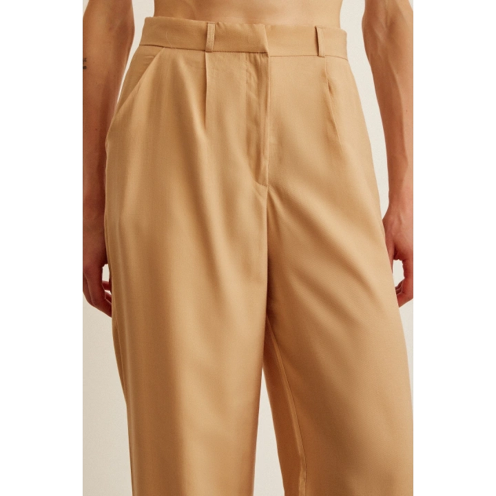 Yüksek Bel Geniş Paça Pantolon Camel
