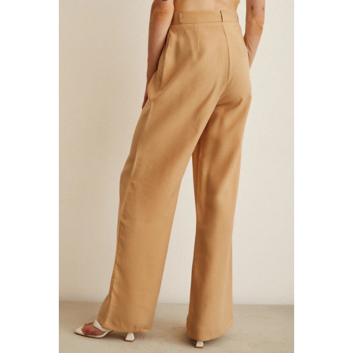 Yüksek Bel Geniş Paça Pantolon Camel