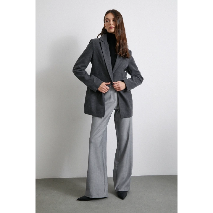 Yüksek Bel Geniş Paça Pantolon Gri