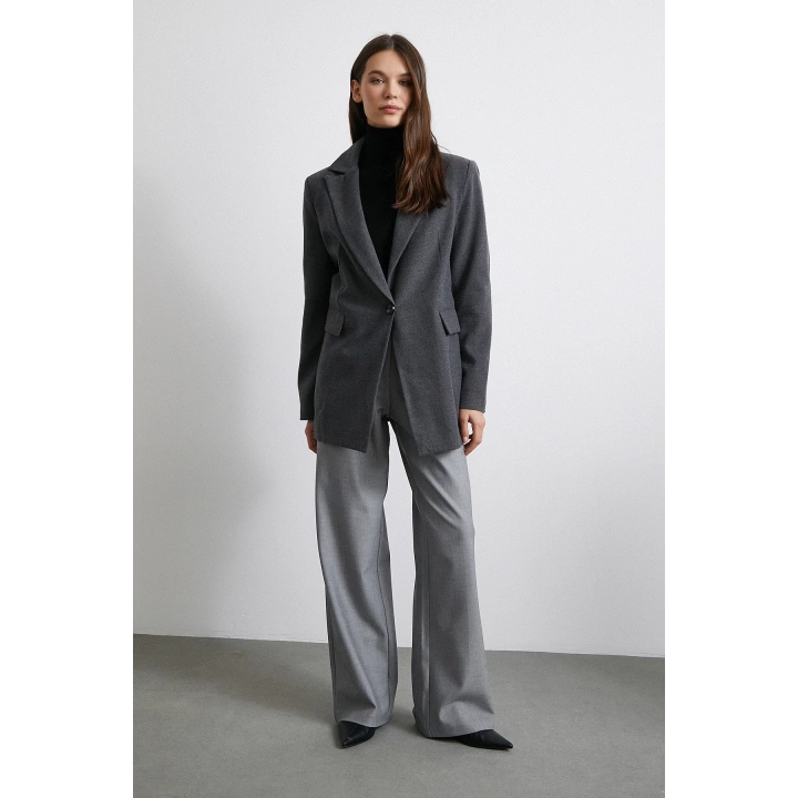 Yüksek Bel Geniş Paça Pantolon Gri