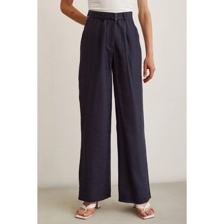 Yüksek Bel Geniş Paça Pantolon Lacivert