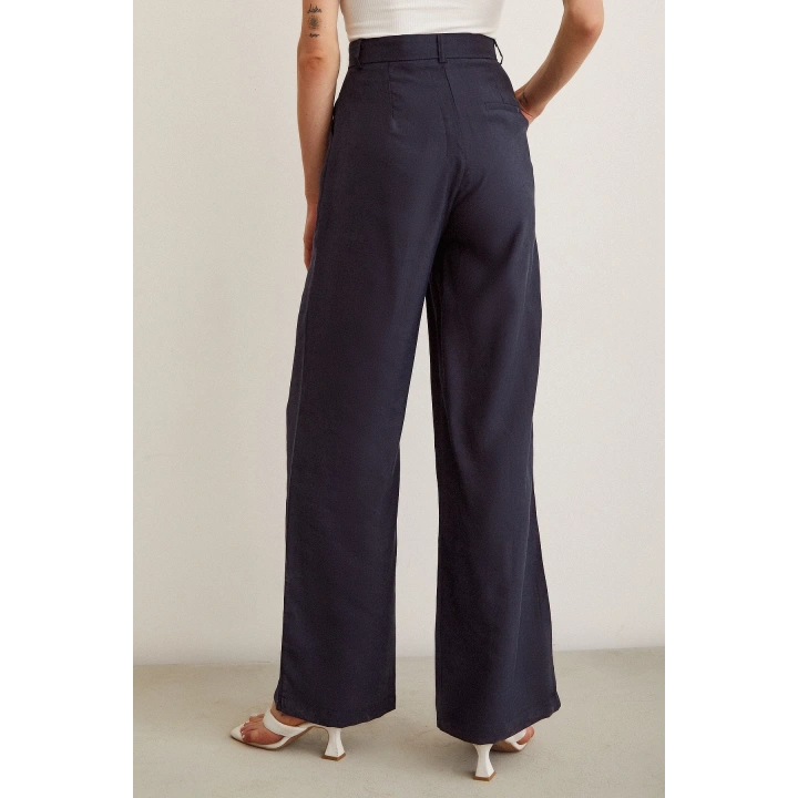 Yüksek Bel Geniş Paça Pantolon Lacivert