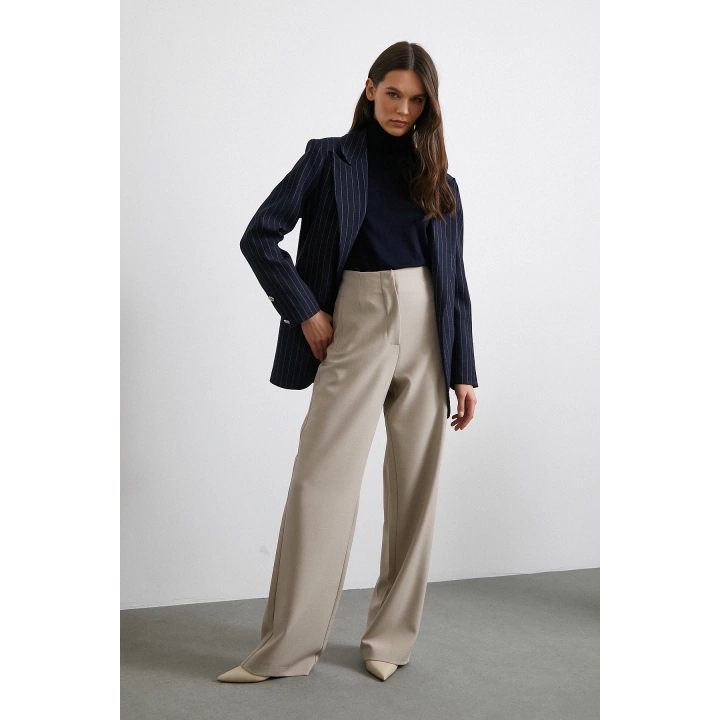 Yüksek Bel Geniş Paça Pantolon Vizon