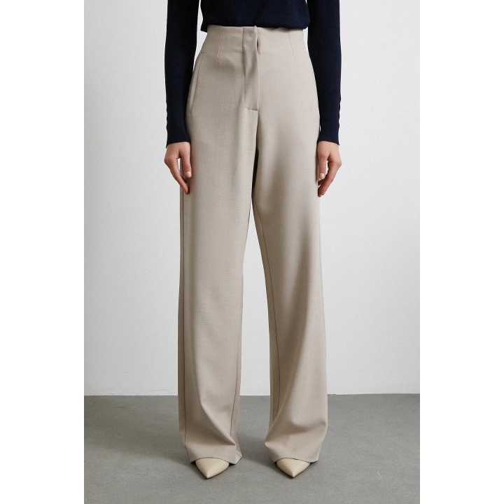 Yüksek Bel Geniş Paça Pantolon Vizon