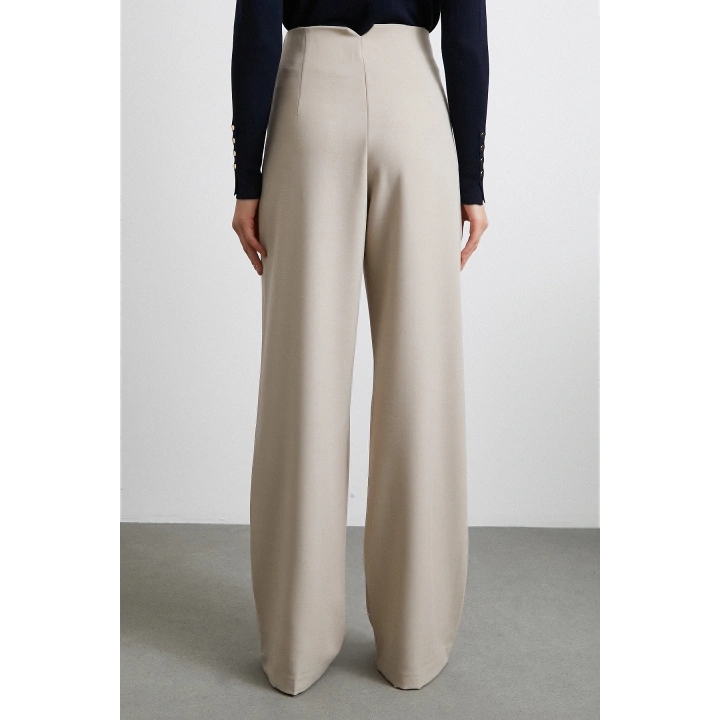 Yüksek Bel Geniş Paça Pantolon Vizon