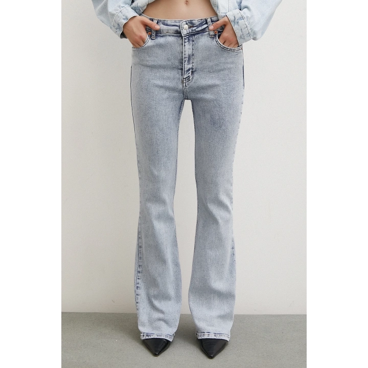 Yüksek Bel İspanyol Paça Jean Buz Mavisi