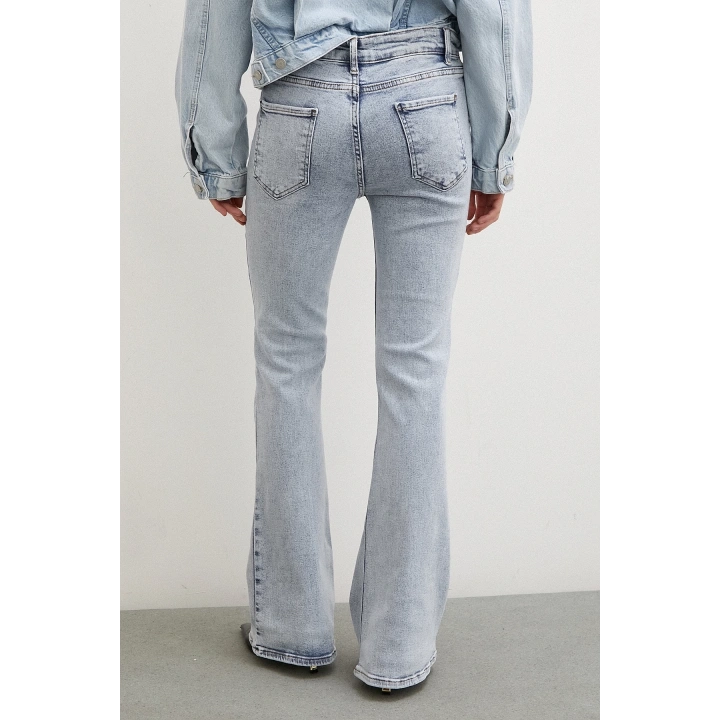 Yüksek Bel İspanyol Paça Jean Buz Mavisi