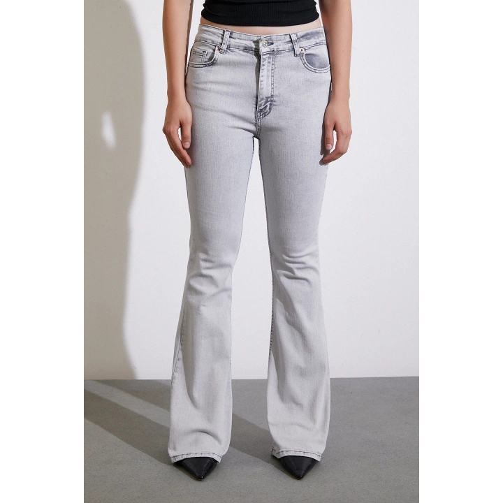 Yüksek Bel İspanyol Paça Jean Gri