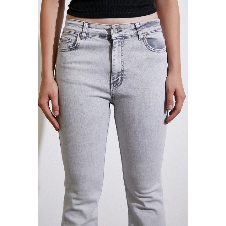 Yüksek Bel İspanyol Paça Jean Gri