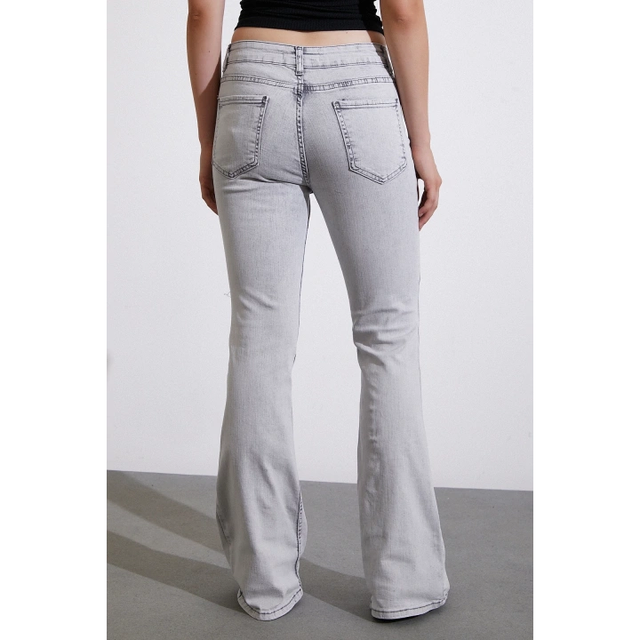 Yüksek Bel İspanyol Paça Jean Gri