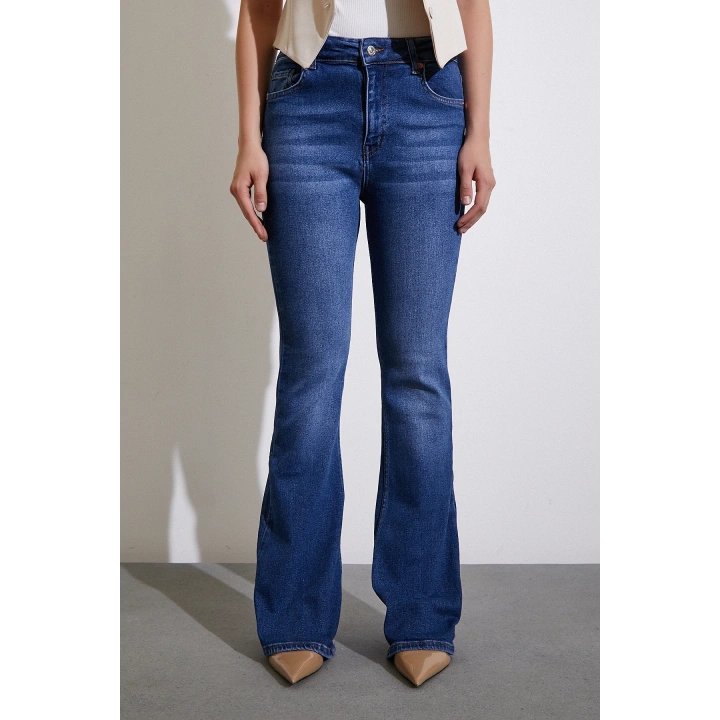 Yüksek Bel İspanyol Paça Jean Lacivert