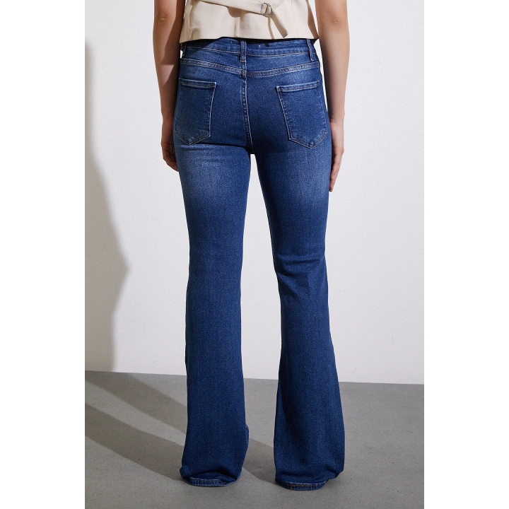 Yüksek Bel İspanyol Paça Jean Lacivert