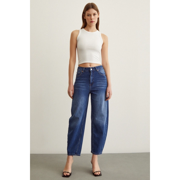 Yüksek Bel Mom Jean Mavi