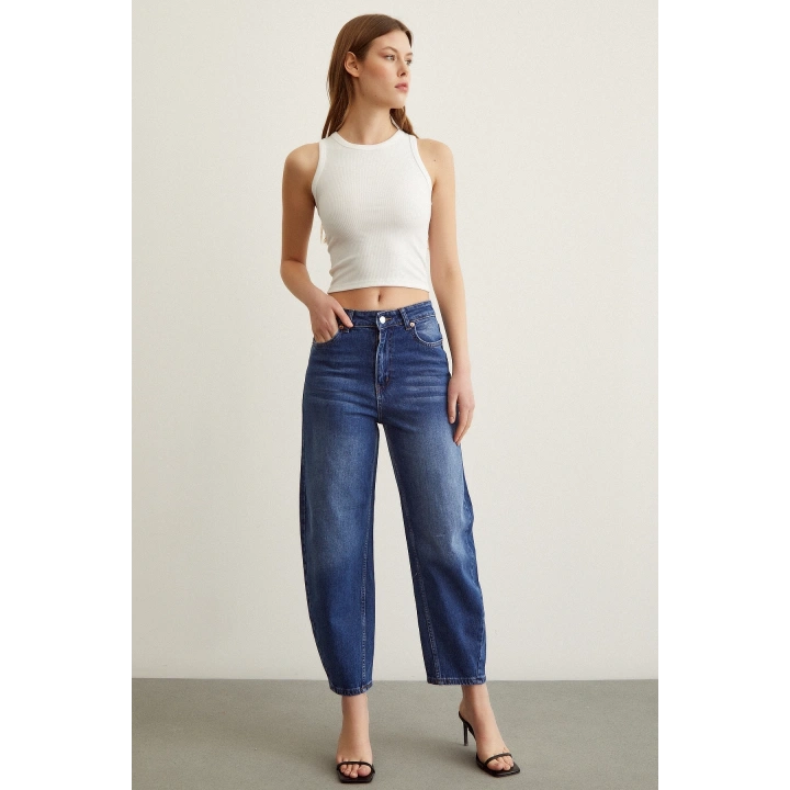 Yüksek Bel Mom Jean Mavi